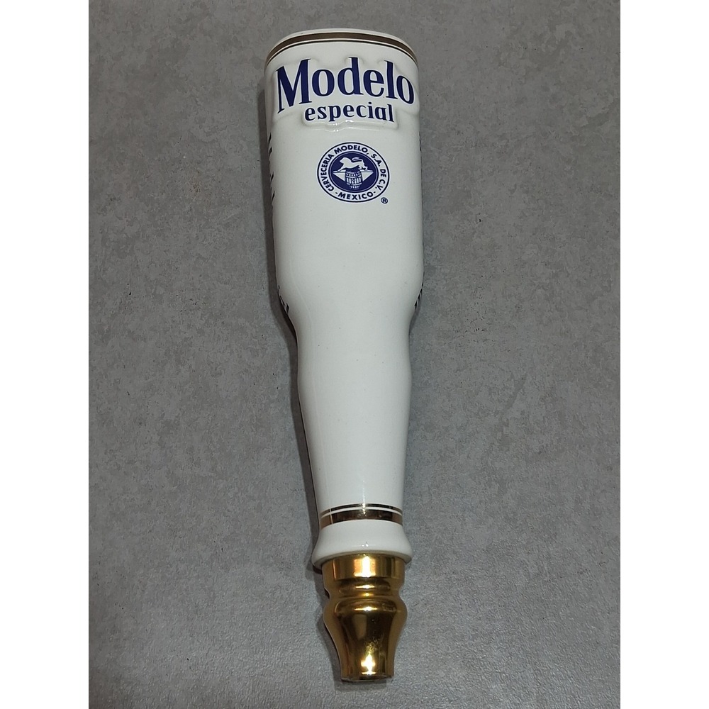 Modelo Especial Beer Tap Handle Knob Breweriana White & Blue Ceramic 11" Inches